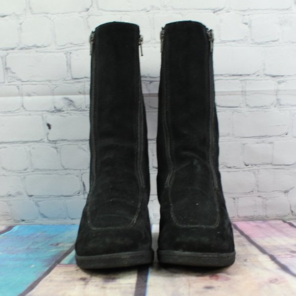 LL Bean Women's Black Suede Double Zipper Shearling Lined Boots Size 9 Inch - Picture 4 of 9